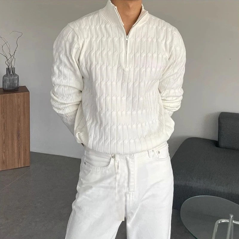 MONARCH MENSWEAR ZIPPED WHITE SWEATER