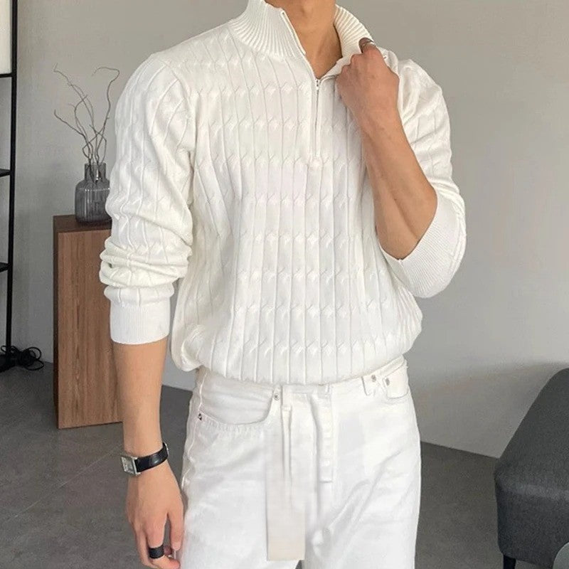 MONARCH MENSWEAR ZIPPED WHITE SWEATER