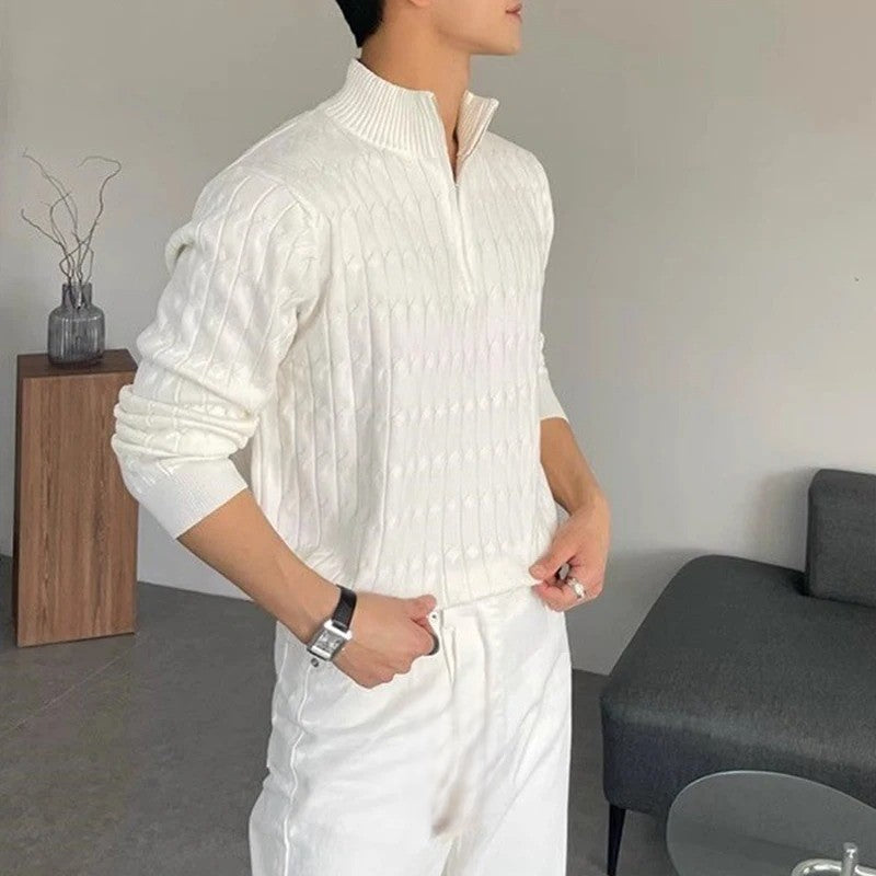 MONARCH MENSWEAR ZIPPED WHITE SWEATER
