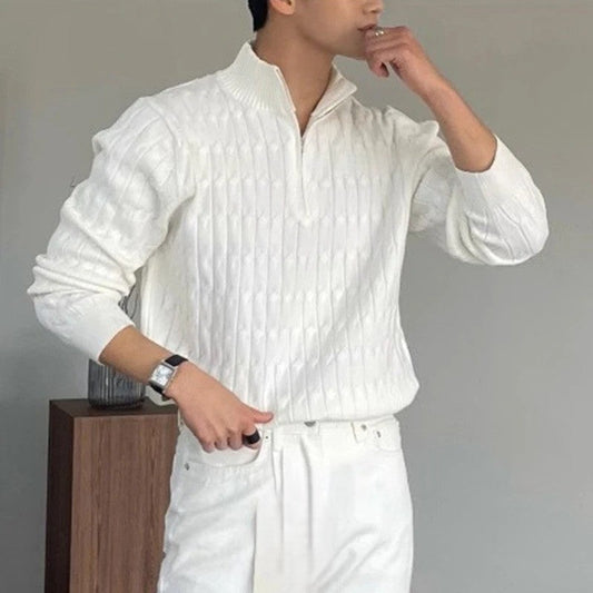 MONARCH MENSWEAR ZIPPED WHITE SWEATER